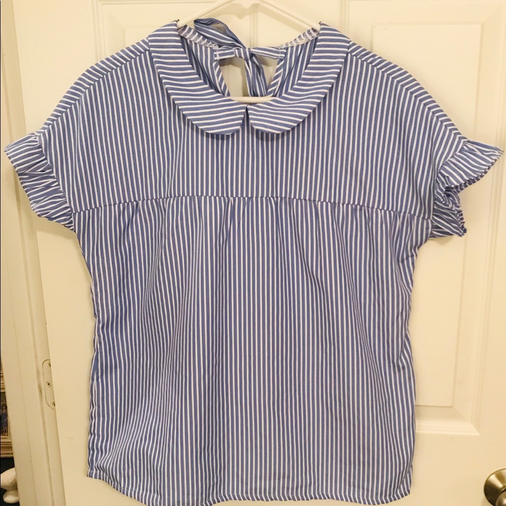 Blue and white striped blouse